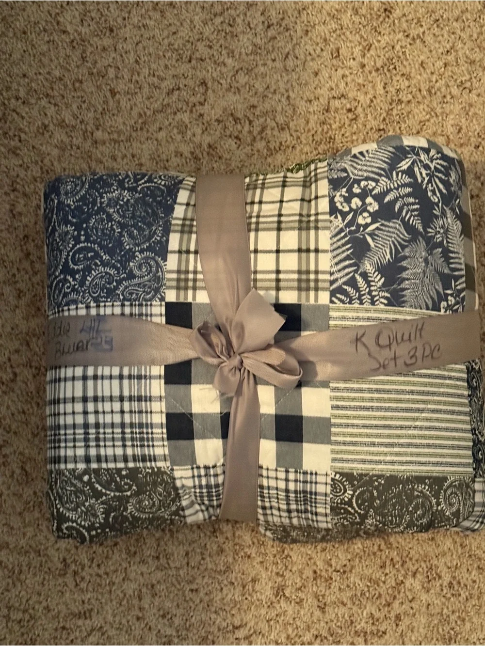 Eddie Bauer Cozy Plaid Patchwork King 3PC Quilt Set Blue Green NWT $220